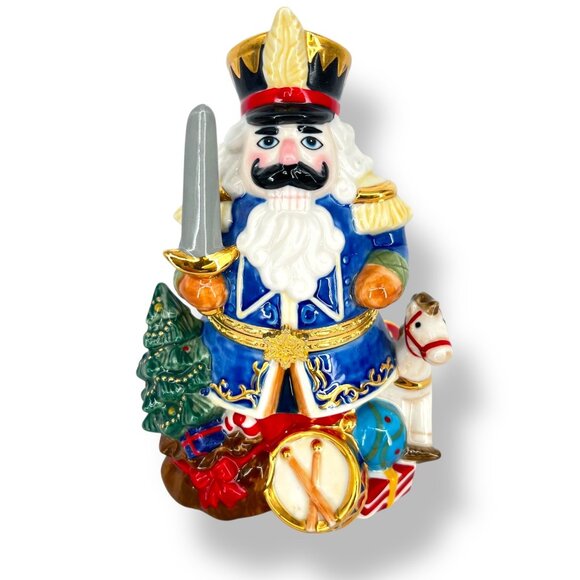Porcelain Nutcracker Trinket Box Christmas Collector Figurine - Picture 1 of 10